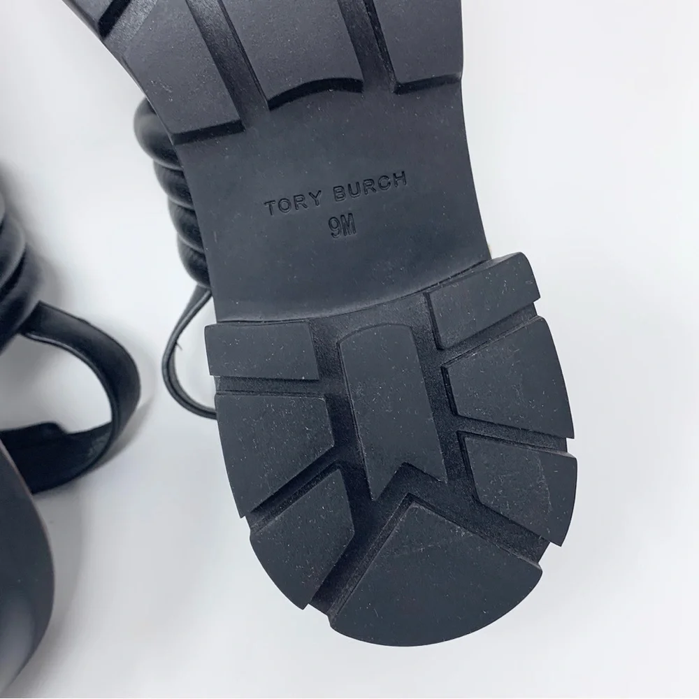 NEW Tory Burch Lug Sole Heeled Sandals (Sz 9) Quilted Leather Slingback Black - Picture 10 of 13